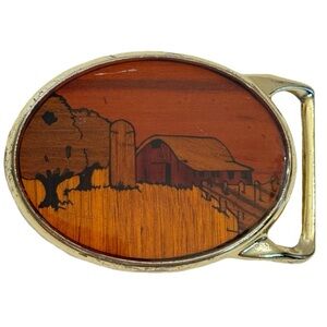 Von West Tech Ether Guild Blank Wood Barn Silo Farm 1970s Vintage Belt Buckle